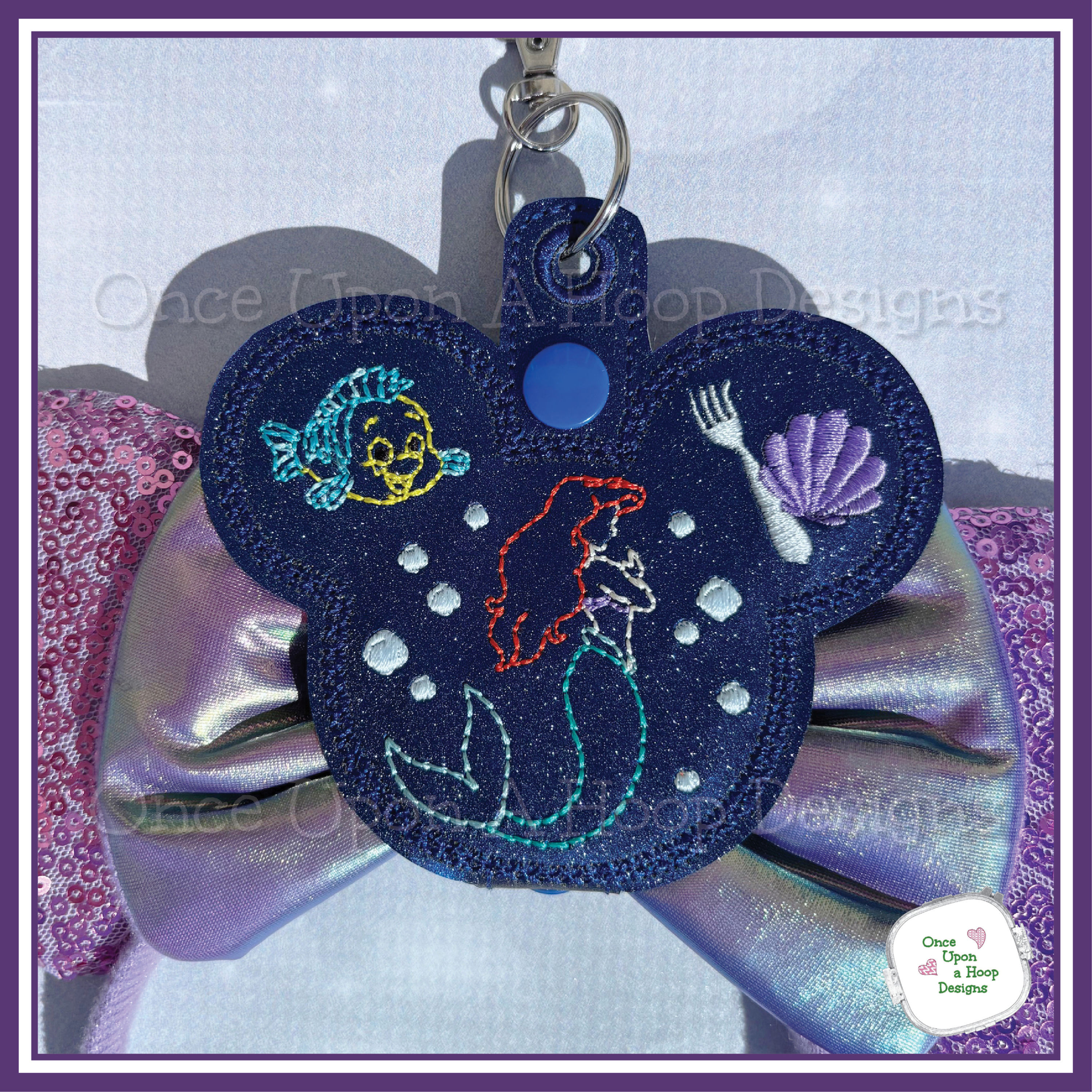 Mermaid Princess Mouse Head MEars Headband Holder ITH Embroidery Design