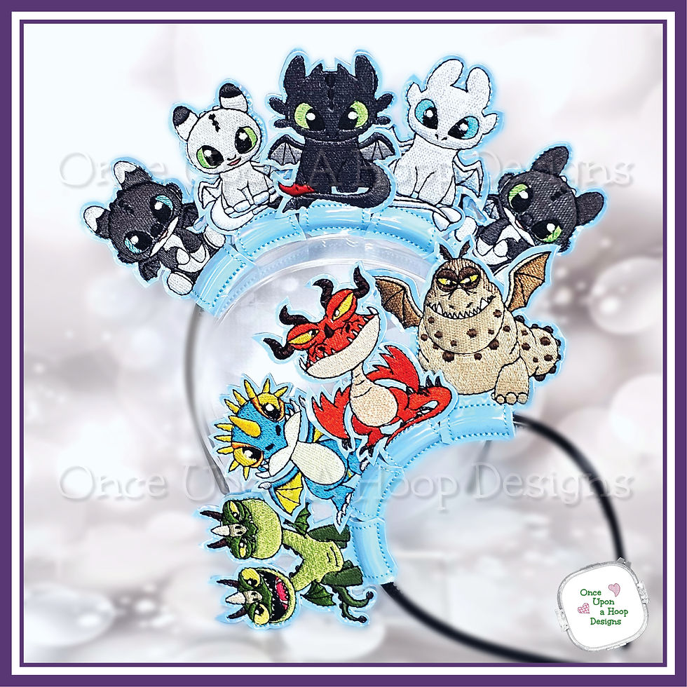 Thumbnail: Viking Trained Dragon Mom & Babies Headband Toppers (4 pieces)  ITH Emb Design