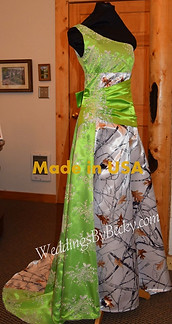 One shoulder camo wedding dress