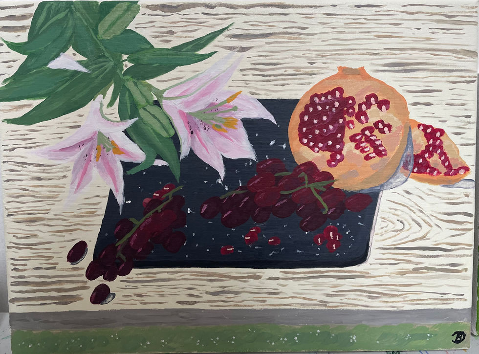 Pomegranate, Grapes and Lillies