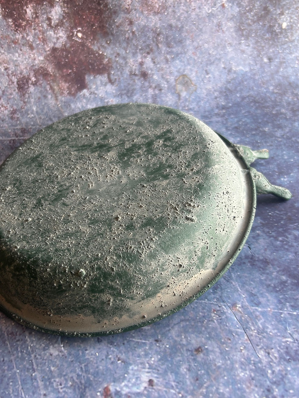 Thumbnail: Small rustic green metal bird feeder waterer