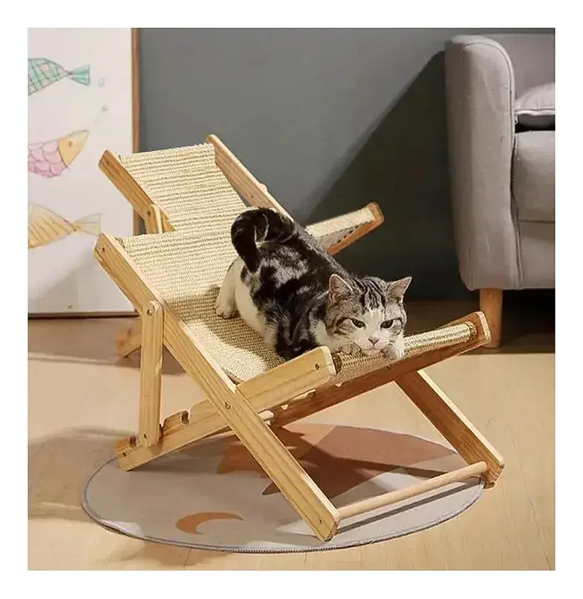 Miniatura: Silla Rascador Premium para Gatos – Cama Reclinable de Sisal Natural y Madera Su