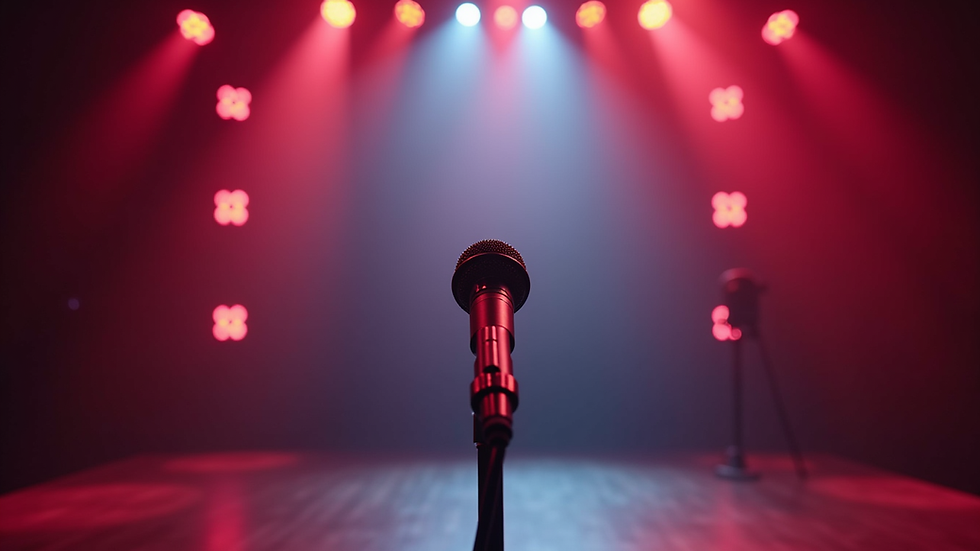 Eye-level view of a microphone on a stage ready for a pageant contestant