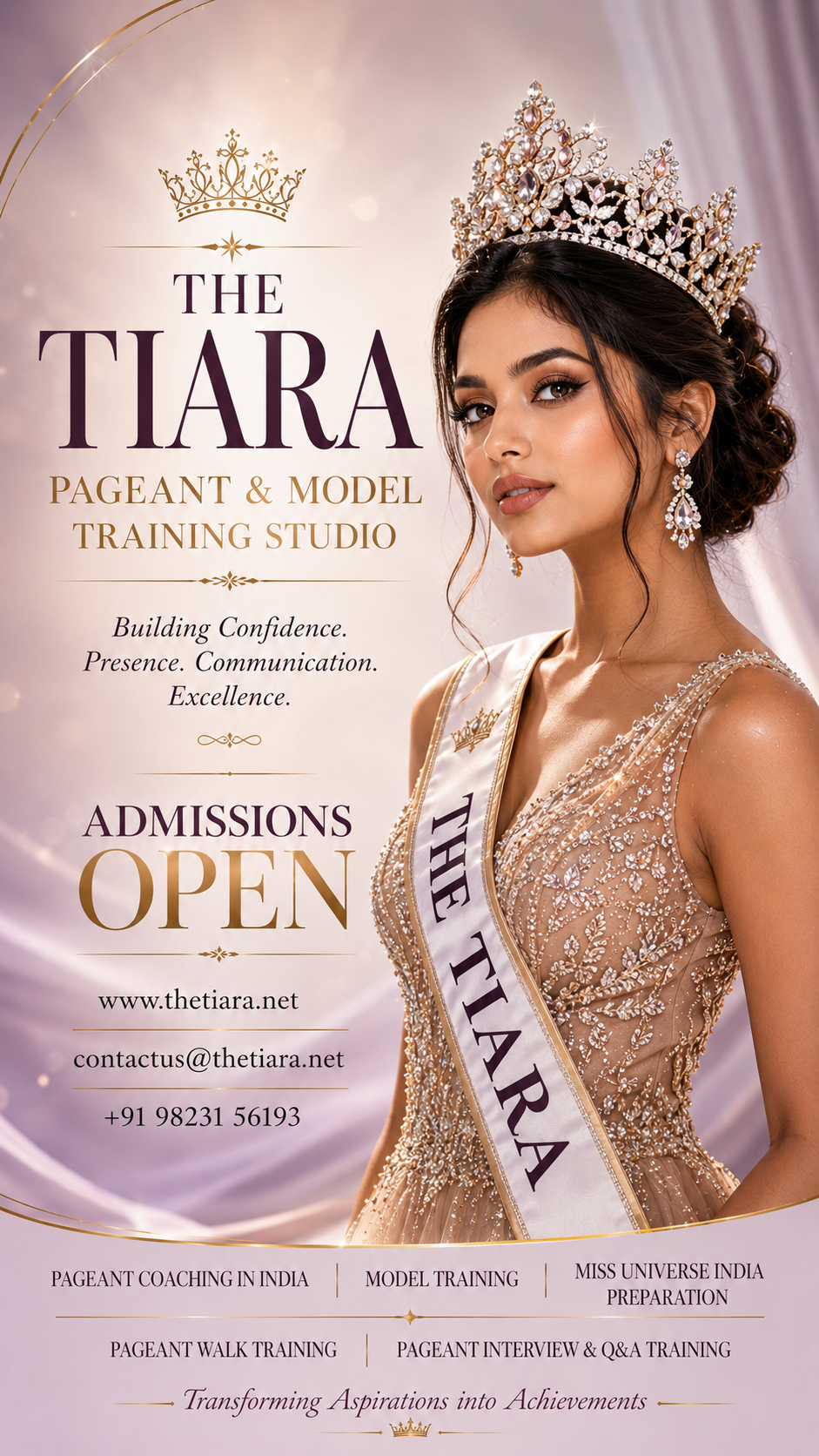 Pageant Coaching & Grooming at The Tiara for Femina Miss India Miss India Universe, Miss Teen Diva, Miss Grand India, Miss Diva, Miss Earth India, & Mrs India 2026/2027/2028/2029/2030
