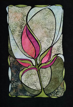 art quilt, botanical art quilt, flower buds, flowers
