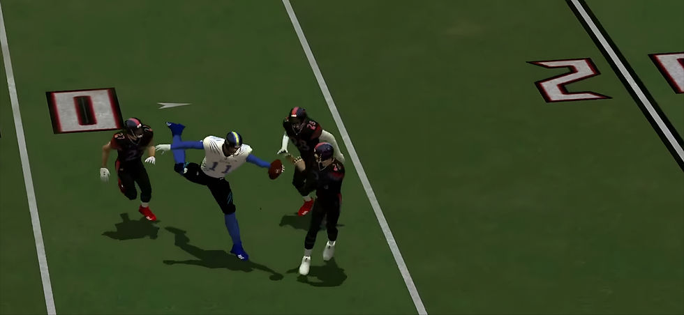 Bubba Tree makes a one-handed catch around three Charleston defenders.