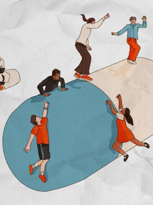 cartoon of people climbing up a capsule