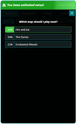 vote screen from the Gateway Twitch extension