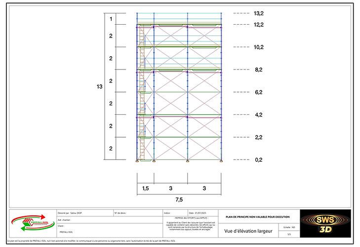 Plan technique 2D d'une structure d'échafaudage