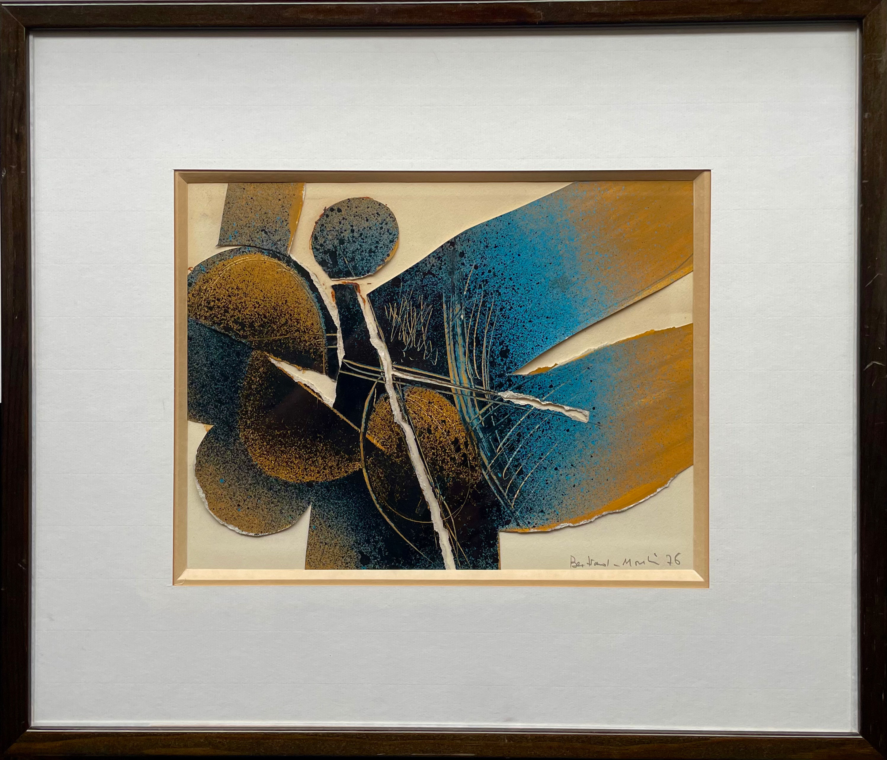Bernard Moulin, acrylique & collage sur carton, signée, 1976, encadrée .