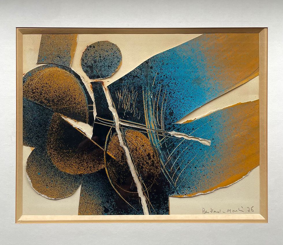 Miniature : Bernard Moulin, acrylique & collage sur carton, signée, 1976, encadrée .