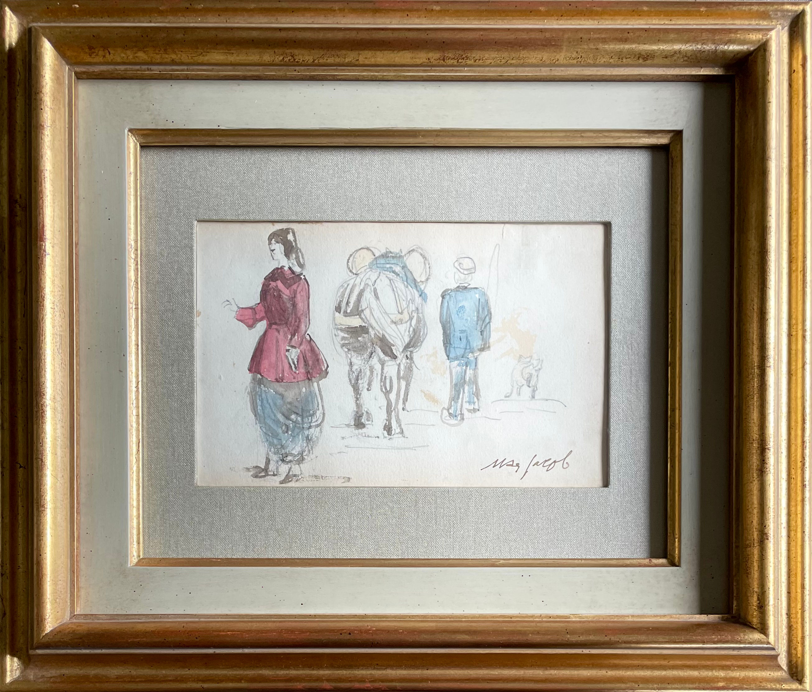 Max Jacob (1876-1944), scène rurale bretonne, aquarelle/papier,signée, ca 1925