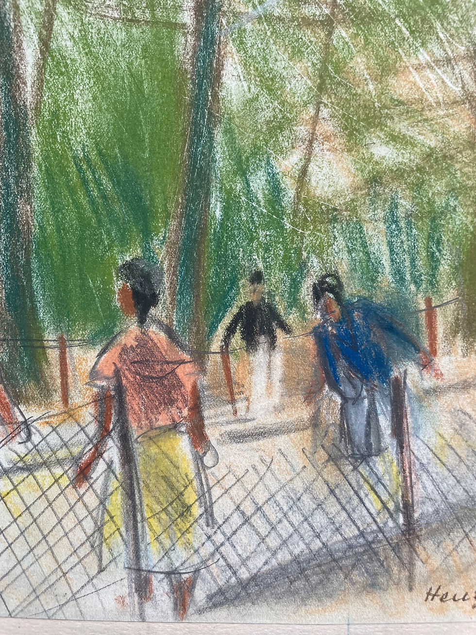Miniature : Edmond Amedée Heuzé, le parc, pastel sur papier signé, ca1950, école française.