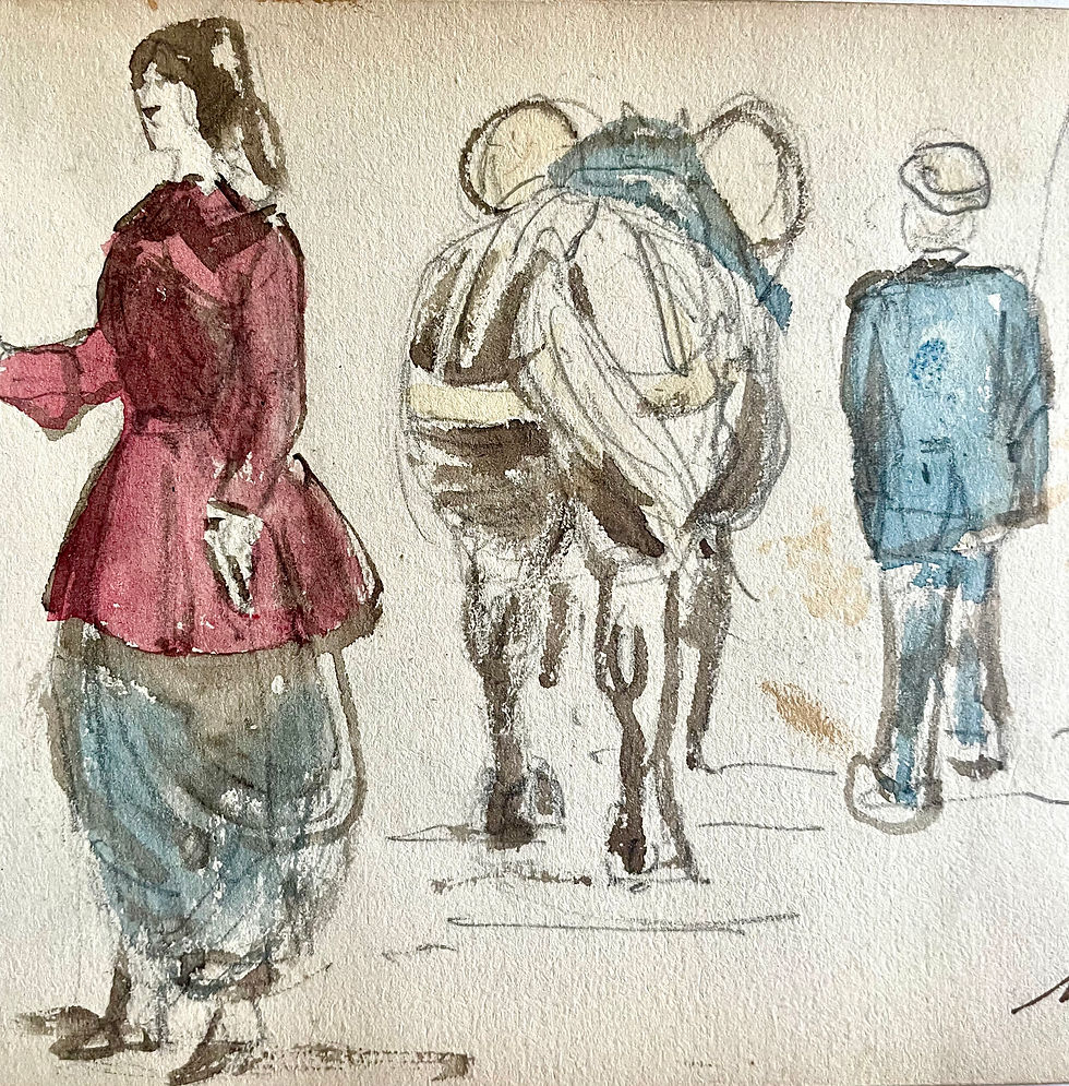 Miniature : Max Jacob (1876-1944), scène rurale bretonne, aquarelle/papier,signée, ca 1925