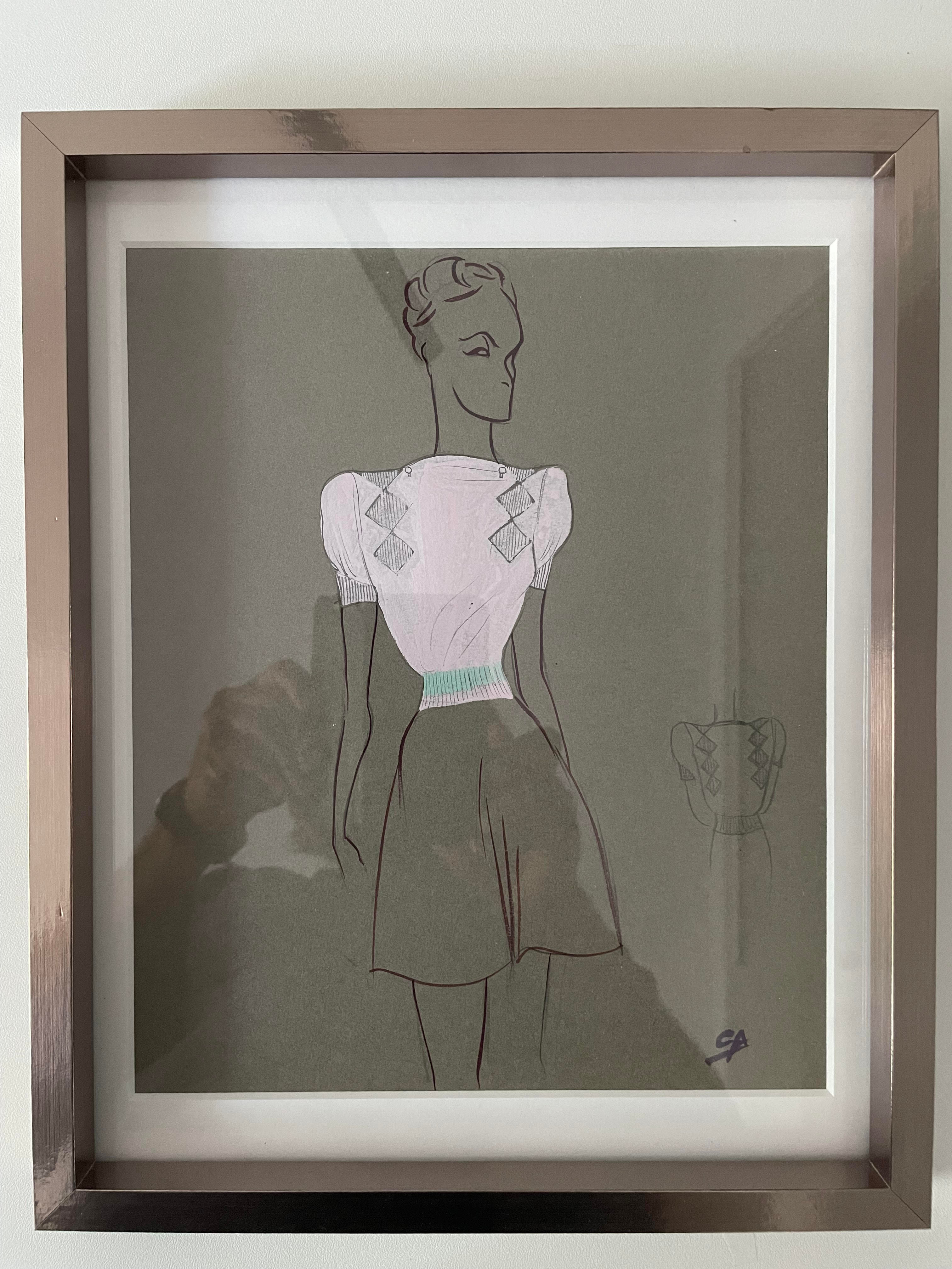 Pierre Cardin (1922 - 2020) - dessin gouache et aquarelle sur papier