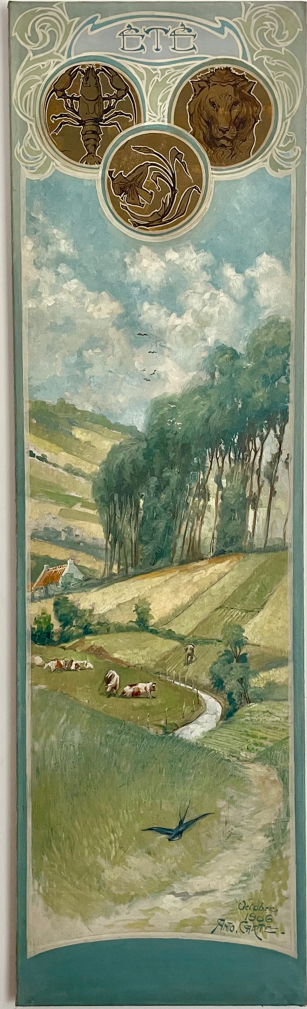 Miniature : Anto Carte (1886-1954), les quatre saisons, quadiptyque, signé, 1906, 167x199cm.