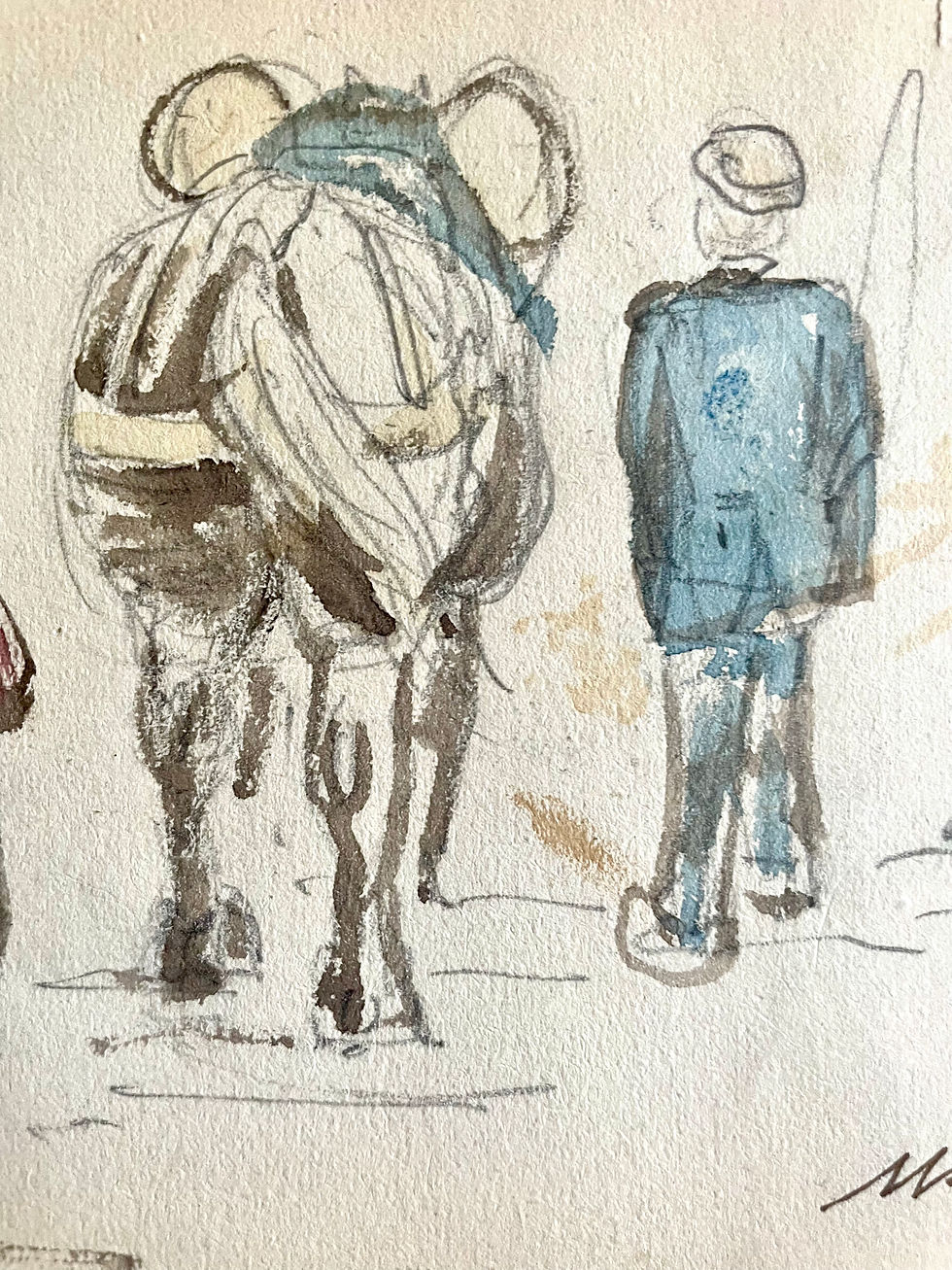 Miniature : Max Jacob (1876-1944), scène rurale bretonne, aquarelle/papier,signée, ca 1925