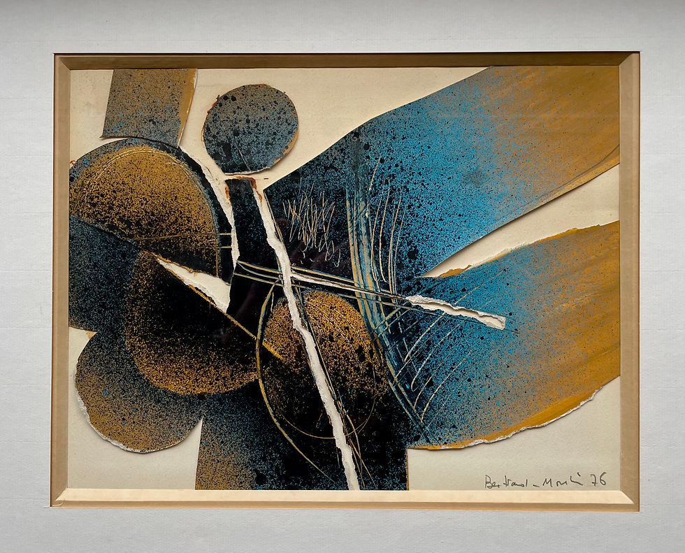 Miniature : Bernard Moulin, acrylique & collage sur carton, signée, 1976, encadrée .