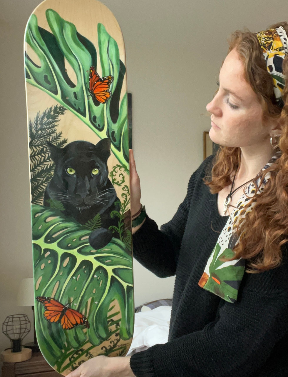 Panther & Monstera Skateboard, 2024