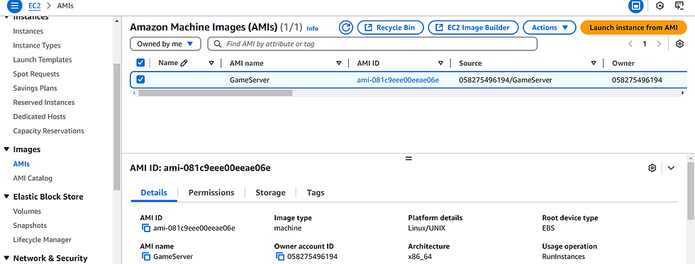 Created AMI of GameServer EC2 instance
