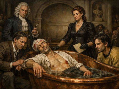 die Geschichte: „Der Marquis de Sade leitet das Tribunal von Charenton“