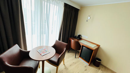 Ruim interieur, kamer voor mensen met beperkte mobiliteit in het Melba hotel