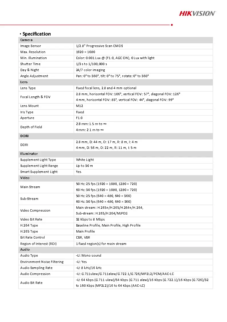 Thumbnail: กล้องวงจรปิด HIKVISION รุ่น DS-2CD1323G2-LIU(F) : 2 MP Smart Hybrid Light Camera