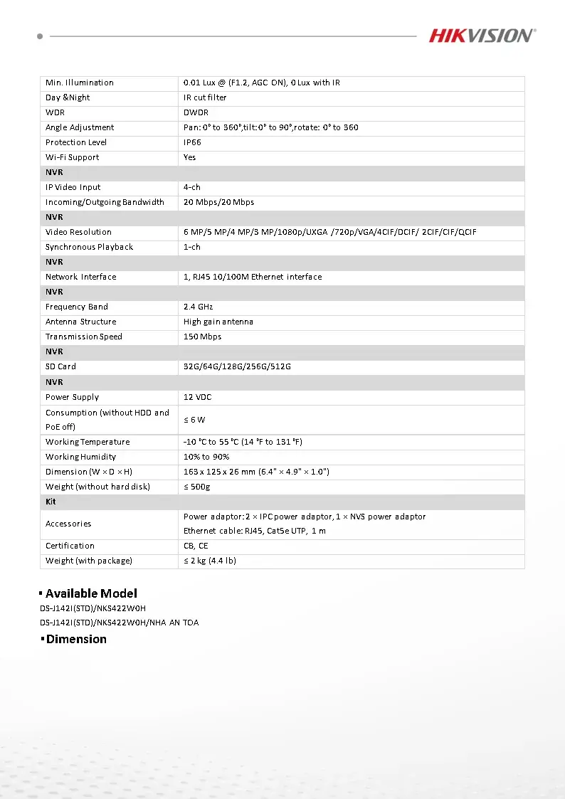 Thumbnail: ชุดกล้องวงจรปิด HIKVISION รุ่น NKS422W0H : 2MP H.265 TWO bullet WiFi NVS Kit