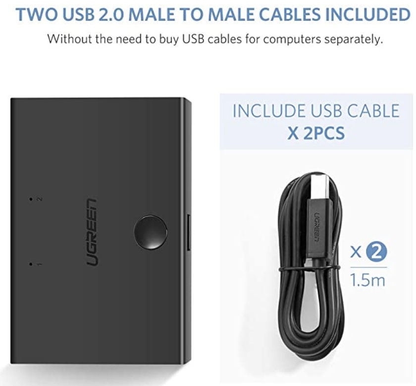 ภาพขนาดย่อ: UGREEN 30345 USB Sharing Switch USB 2.0 Peripheral Switcher Adapter Box 2 Comput