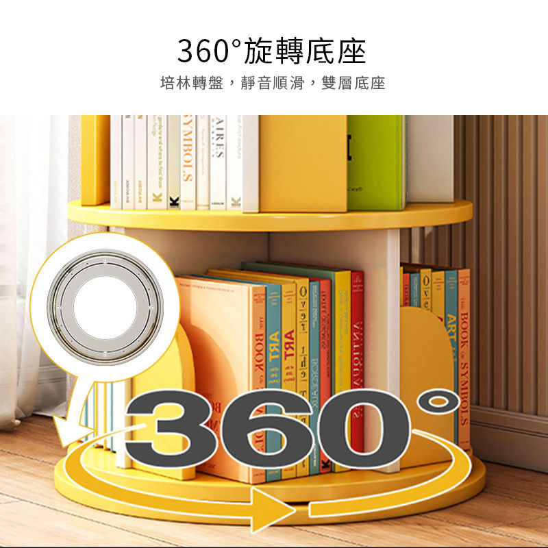 縮圖：360度旋轉書架書櫃 省空間兒童落地繪本架 簡約家用學生簡易置物架收納架