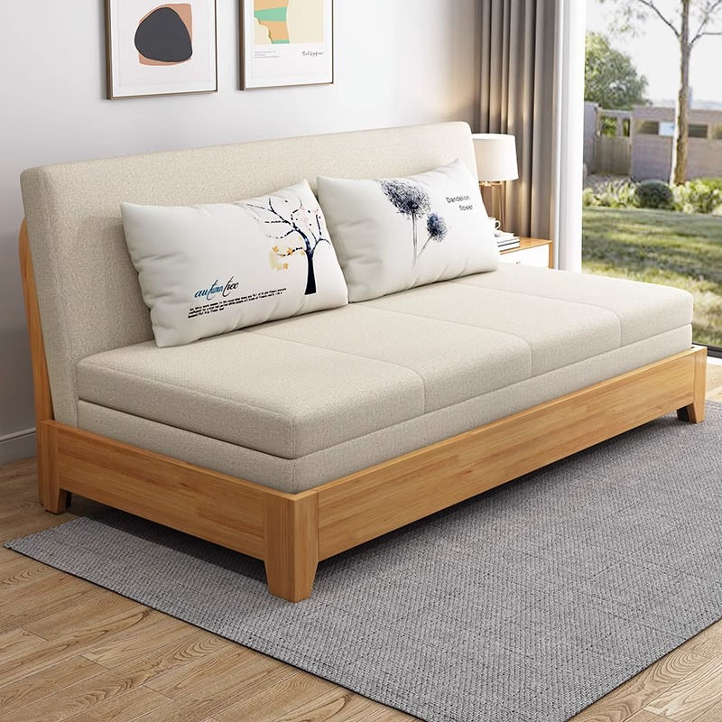 縮圖：實木棉麻梳化床 多功能折疊梳化床 小戶型布藝儲物梳化