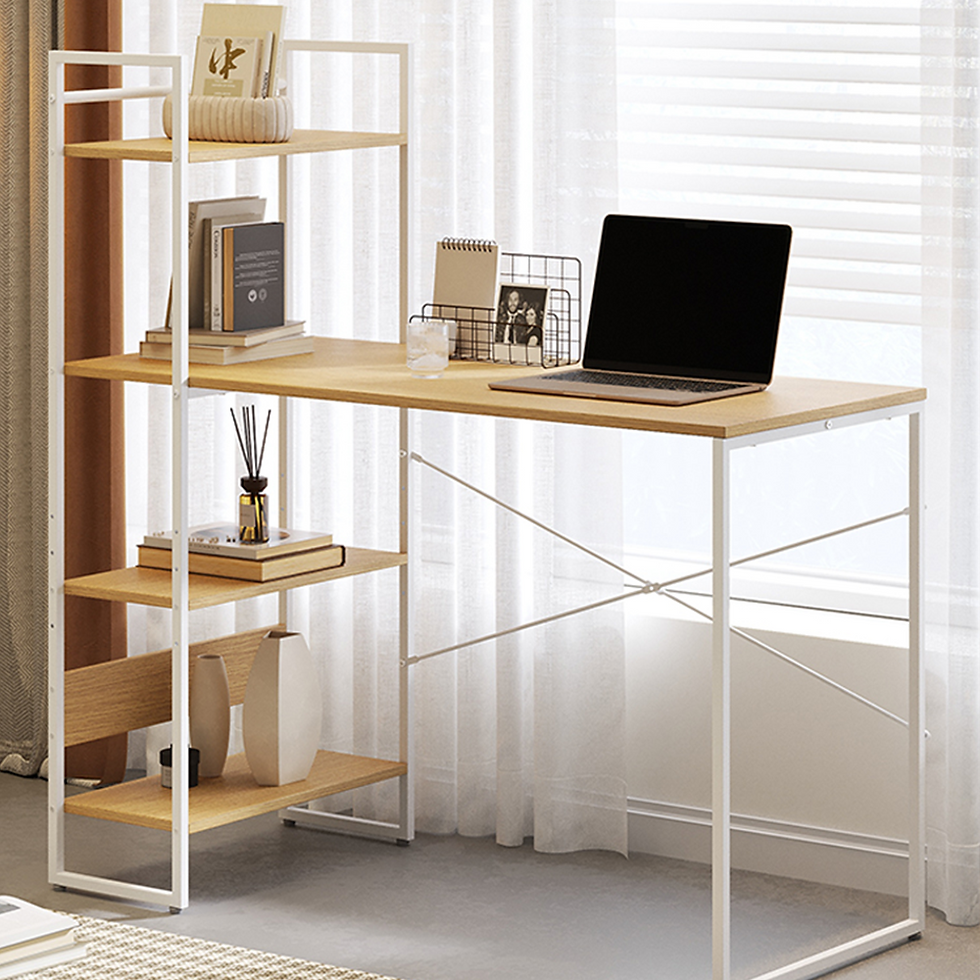 縮圖：簡約書枱帶書架組合 轉角電腦枱 辦公枱寫字枱