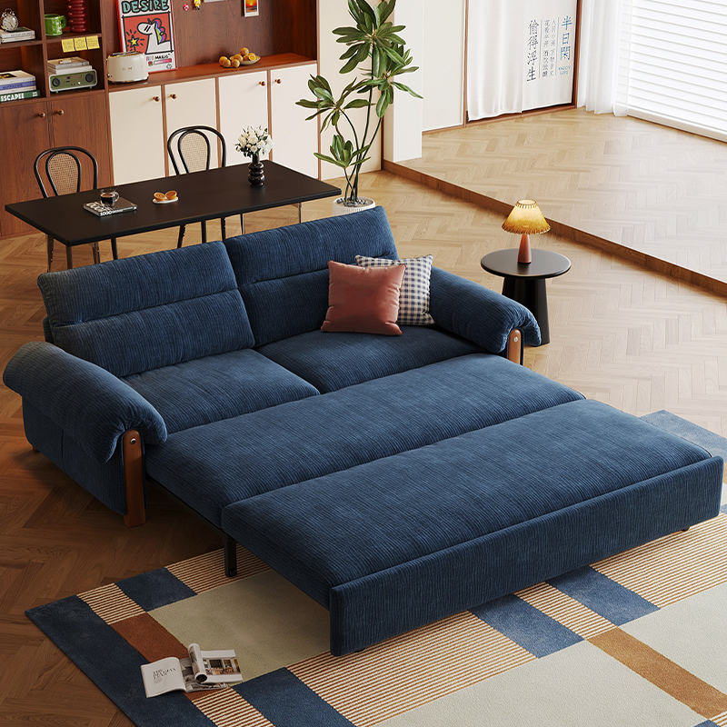 縮圖：復古風實木伸縮梳化床 可儲物一體兩用梳化