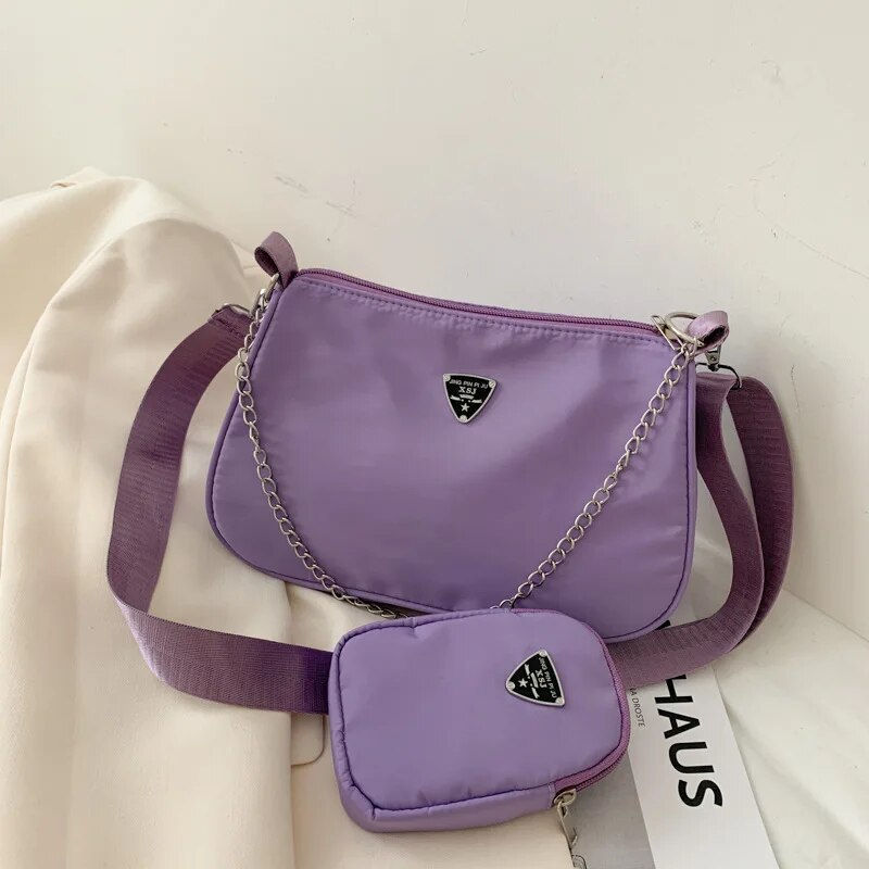 Miniatura: Bolsa transversal de nylon feminina, moderna, portátil e casual