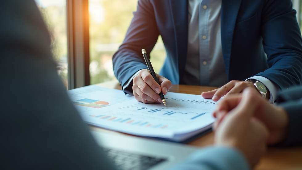 Eye-level view of a financial advisor discussing investment plans with a client