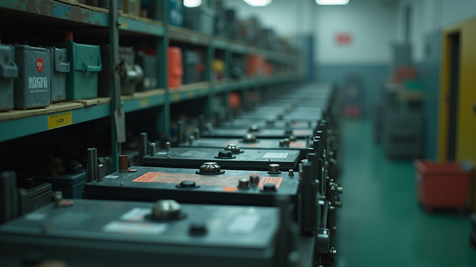 Close-up view of a used battery recycling facility