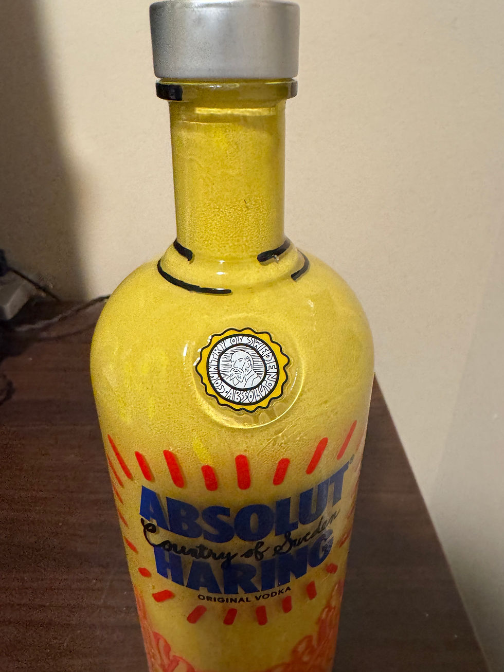 Thumbnail: Painted Absolut Haring 1 liter bottle empty- Keith Haring Collectible