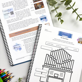Open pages of Primary A featuring the pipe organ