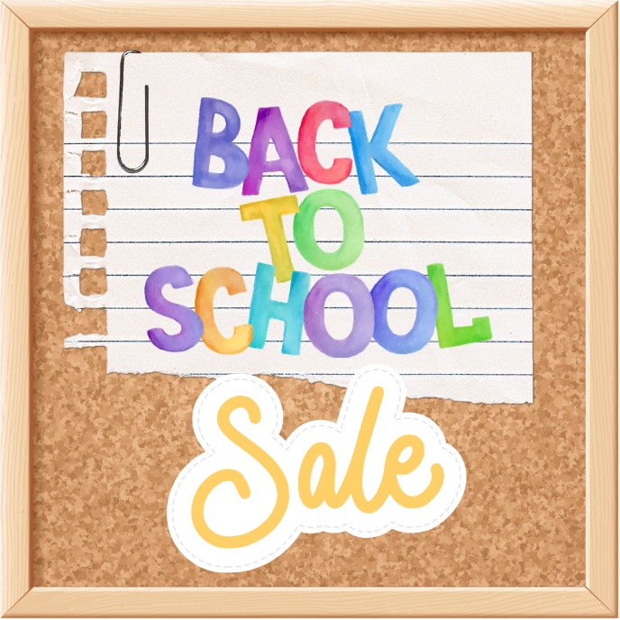 "Back to School Sale" on a bulletin board