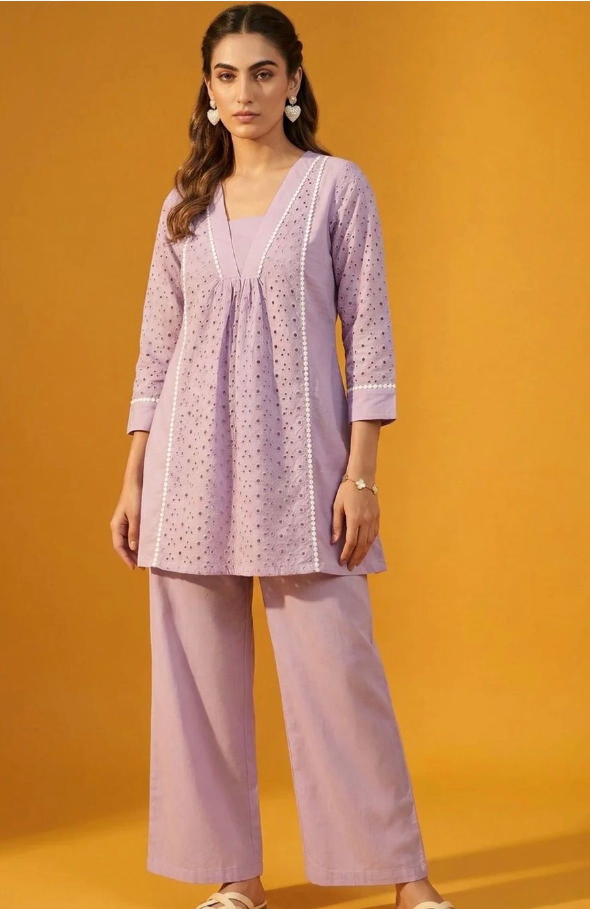 Schiffli Cotton Self Design Tunic with Trouser
