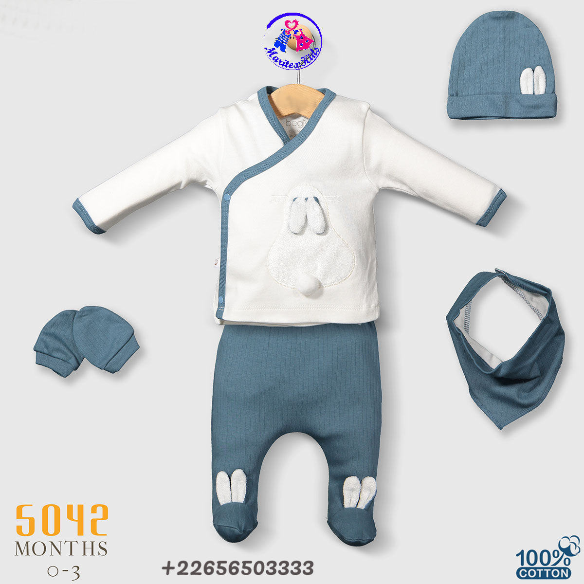 Ensemble Bébé 5 Pièces – Tendresse & Confort Lapin