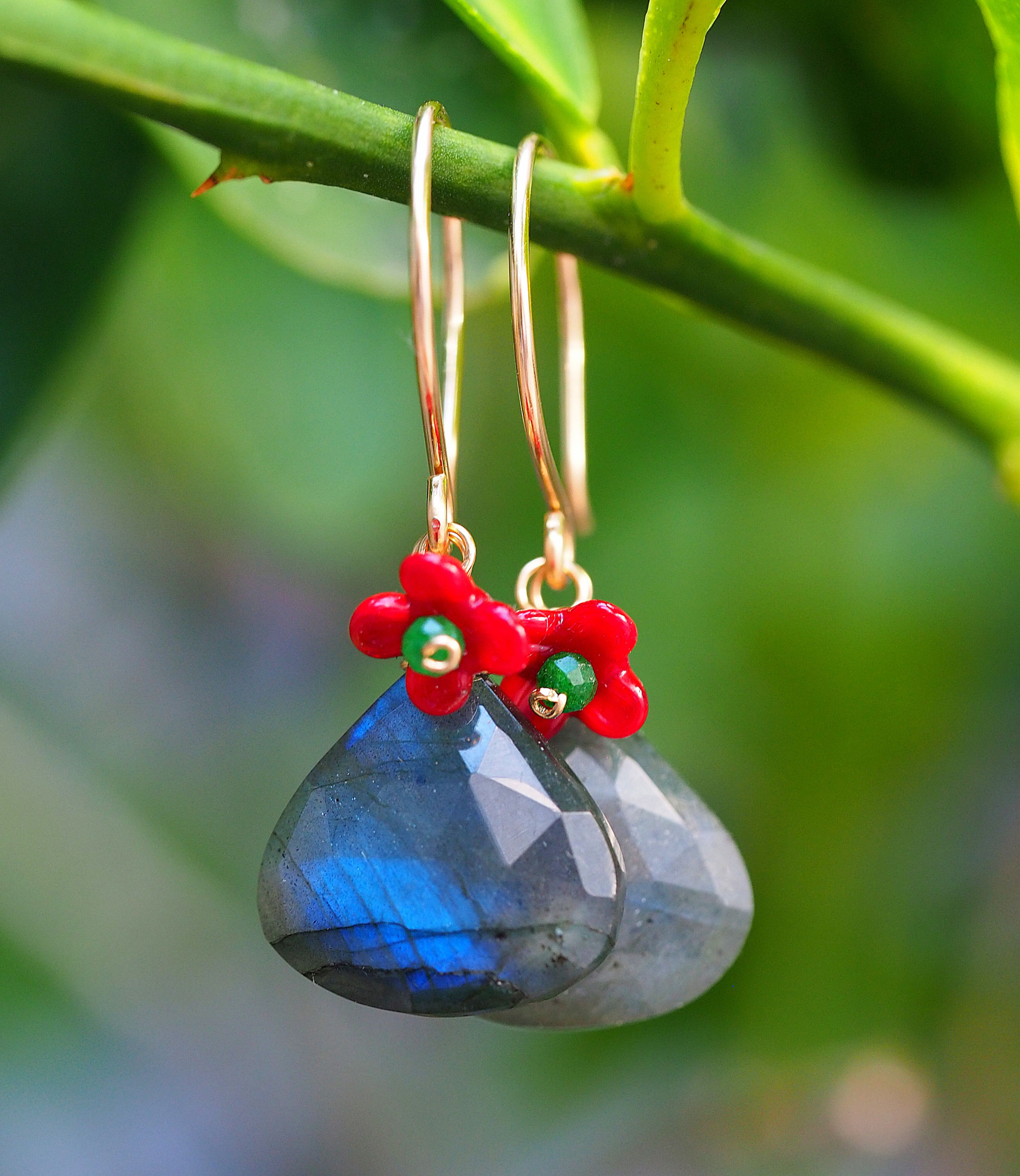 Aretes labradorita flor roja