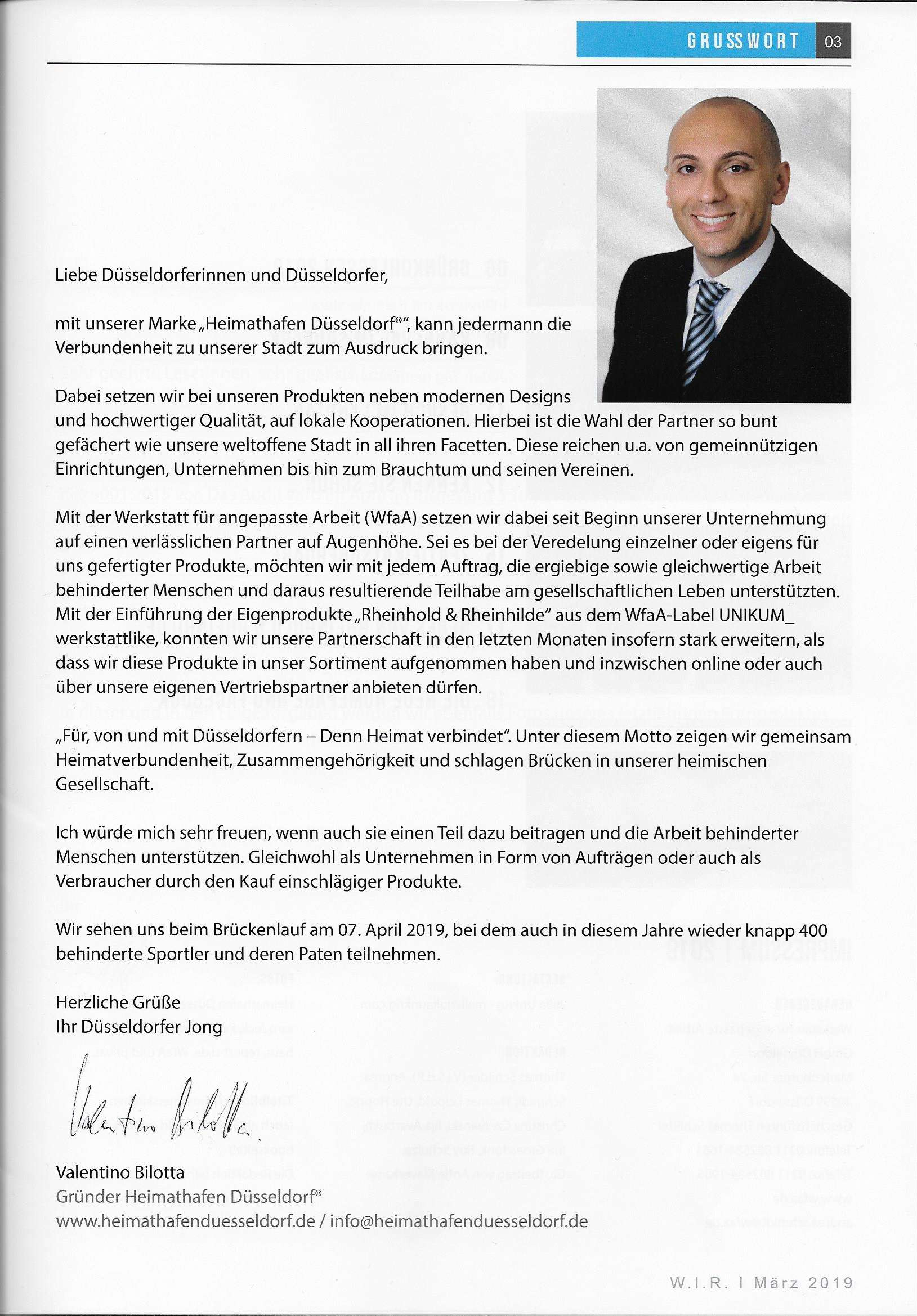 Grußwort im Magazin W.I.R. 03/19
