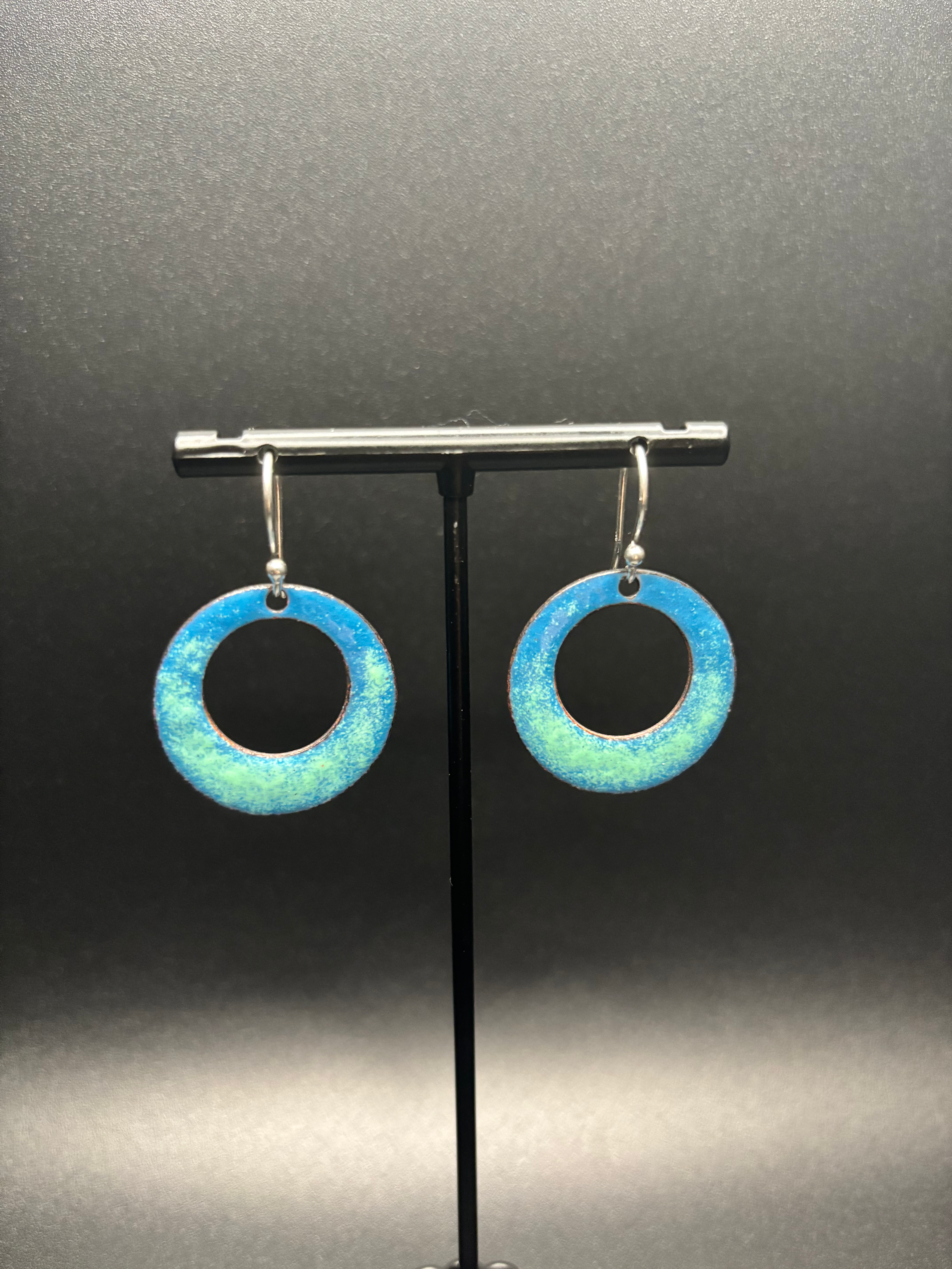 Teal round enamel earrings
