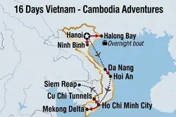 16-Day Vietnam and Cambodia Adventure Map: From Halong Bay and Hoi An to Angkor Wat, Siem Reap - Mul