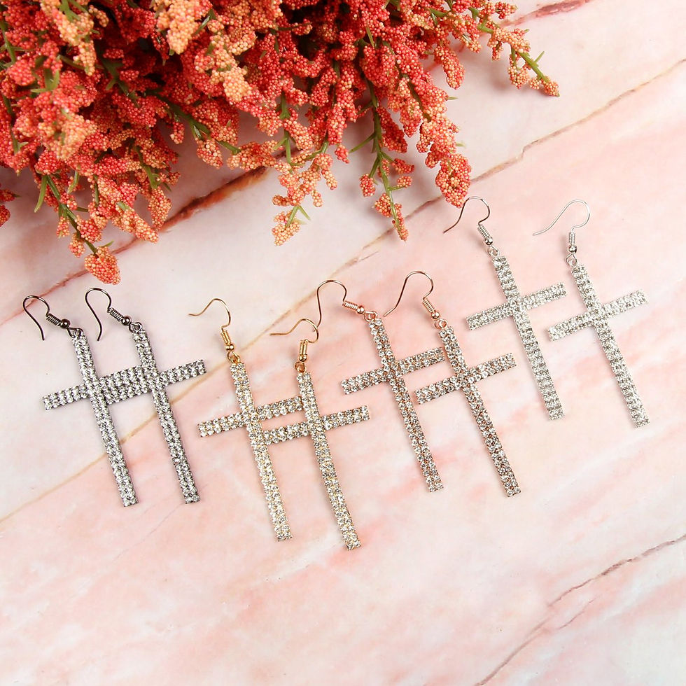 Thumbnail: 25839 - Cross Rhinestone Fish Hook Earrings