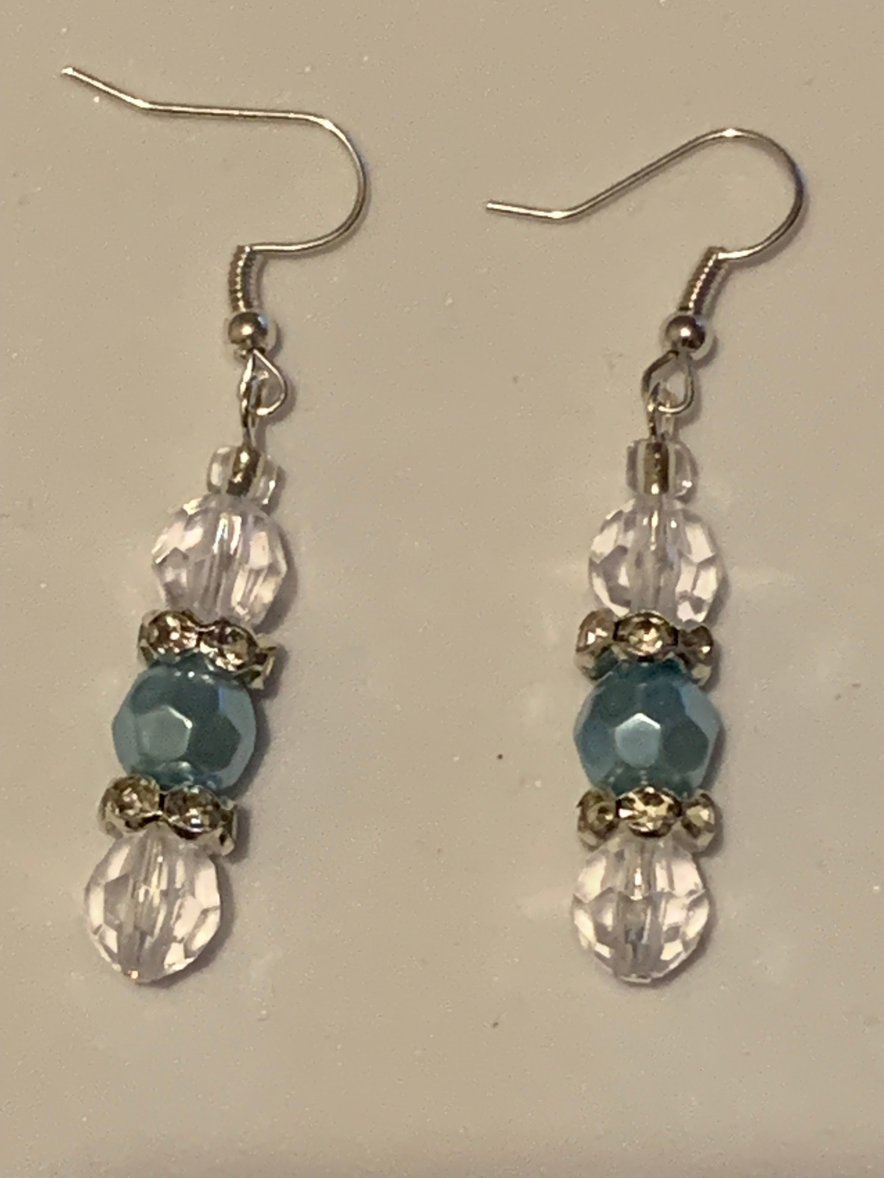 Crystal Beaded Dangled Earrings - blue