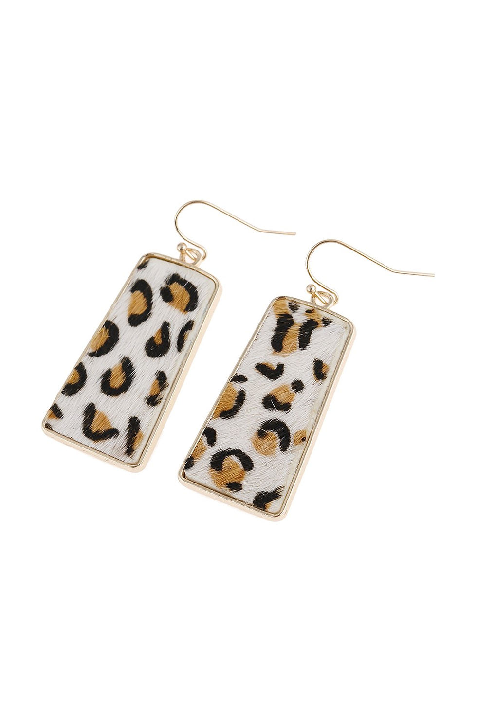 Thumbnail: Leopard Printed Leather Bar Dangling Fish Hook Earrings