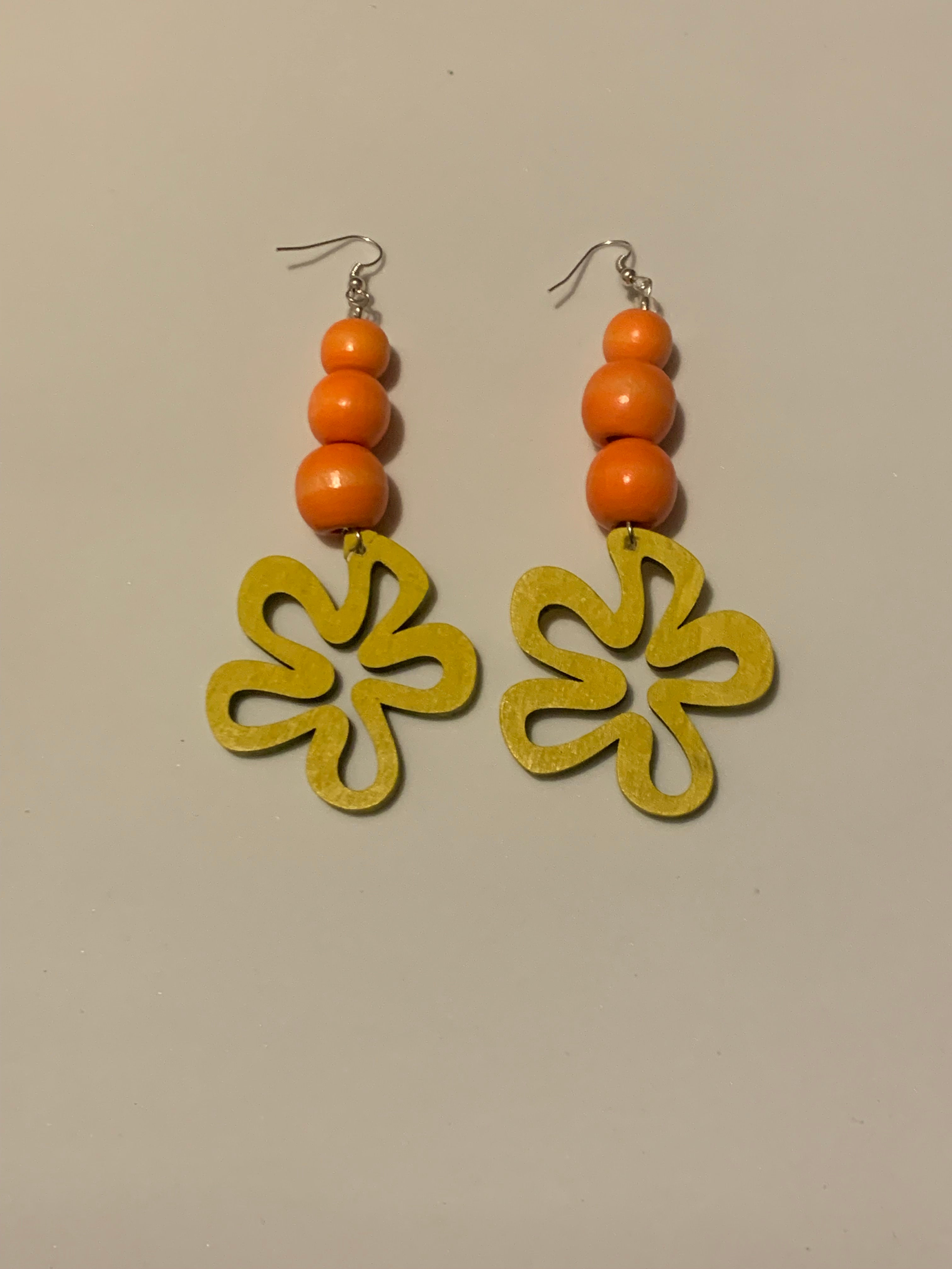 Beaded Floral Earrings - Orange and Yellow