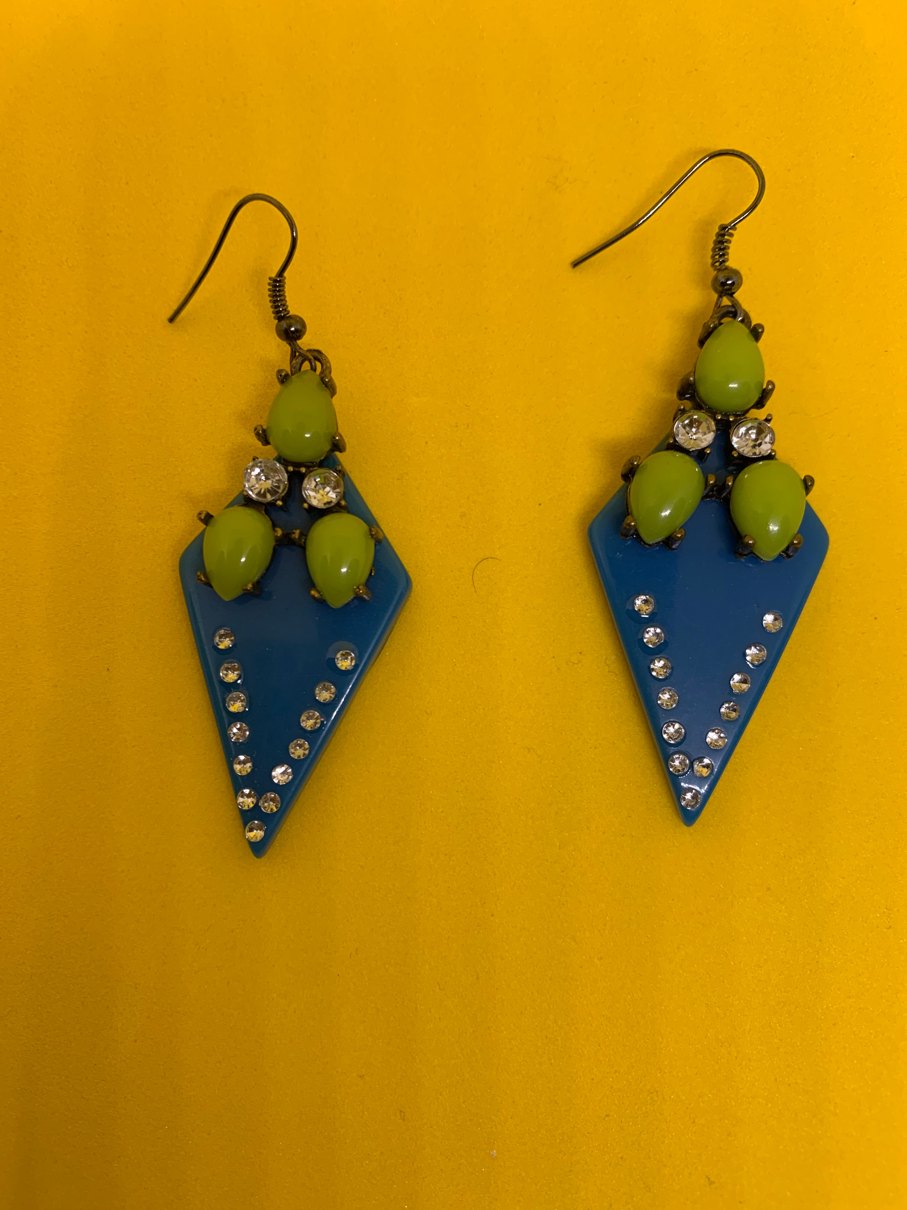 Triangle Stone Earrings - Blue